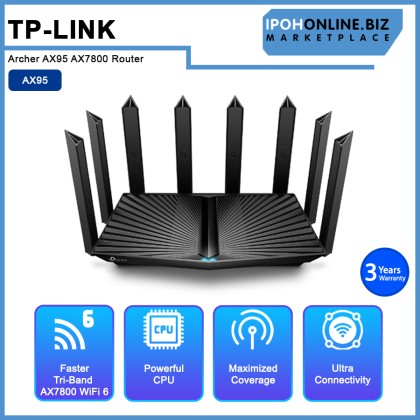 TP-Link Archer AX95 AX7800 Tri-Band 8-Stream AX Mesh (Onemesh) Wireless WiFi 6 Router, Support MU-MImo